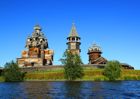 old russian wooden architecture on Kizhi island in Kareliaの写真素材
