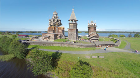 Aerial view of Kizhi island with old russian wooden architecture in Kareliaのeditorial素材