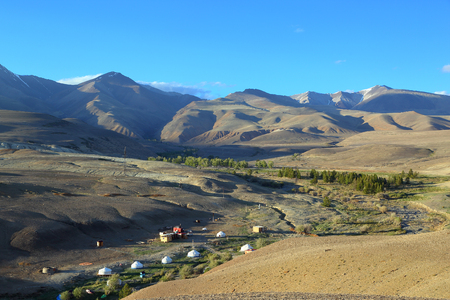 nomadic yurt camp in Altay mountainsの写真素材