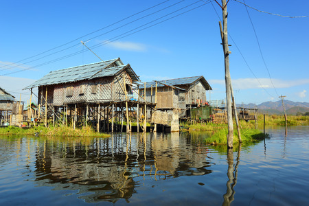 Stilted houses in village on Inle lake, Myanmar (Burma)の写真素材
