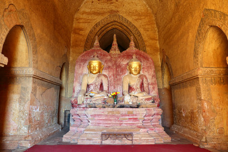 Buddha statue inside ancient Buddha statue inside of old Temple at Bagan Kingdom, Myanmar (Burma)のeditorial素材