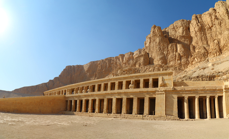 Panorama of famous ancient temple of Hatshepsut in Luxor Egyptの写真素材