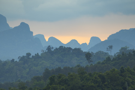 Landscape with mountains at sunset, Khao Sok National Park in Thailand
の写真素材