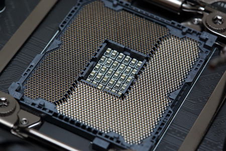 Modern socket for central processor unit CPU on motherboardの写真素材