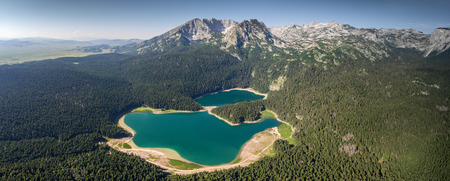 Aerial panorama of Black Lake in Durmitor park, Montenegroの写真素材