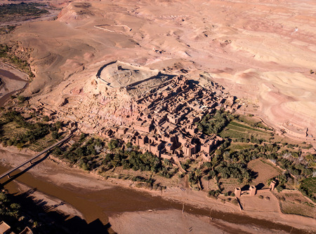 Aerial view on Kasbah Ait Ben Haddou old city in the Atlas Mountains, Moroccoの写真素材