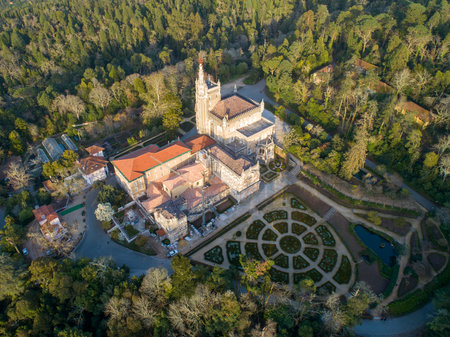 Aerial view of the park and palace of Bussaco, Coimbra, Portugalのeditorial素材