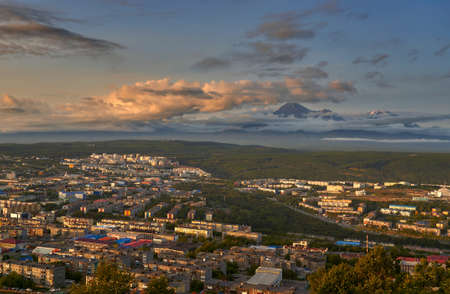 Petropavlovsk-Kamchatsky city at sunsetの写真素材