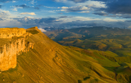 Plateau Bermamyt and hills at sunsetの写真素材