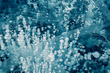 Blue ice and frozen bubbles on Baikal