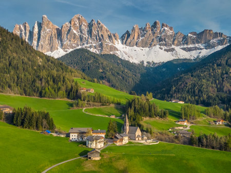 Spring landscape in Italian Dolomites Alpsの写真素材