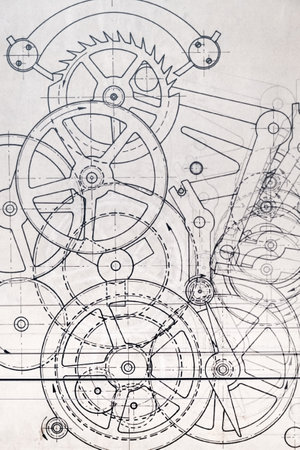 Old technical blueprint illustrationの写真素材