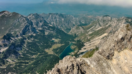 Aerial view of mountains and lake in park Durmitor, Montenegro