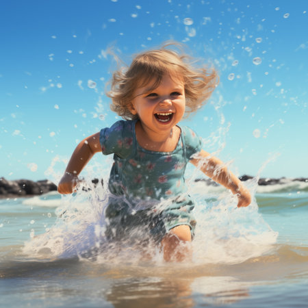 child bathing in seaの素材