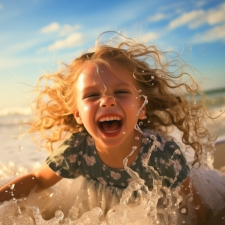 child bathing in seaの素材