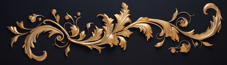 Vintage style golden pattern with flowers and leaves on dark. Floral pattern background. Generative AIの素材