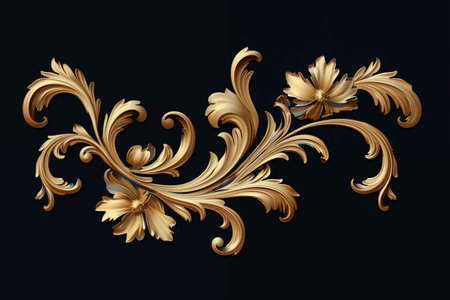 Vintage style golden pattern with flowers and leaves on dark. Floral pattern background. Generative AIの素材