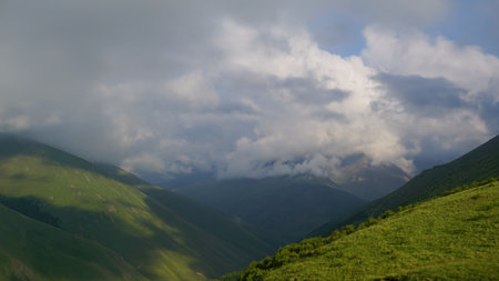 Mountains and clouds in dusk