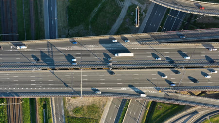 Lot of cars on modern road junction