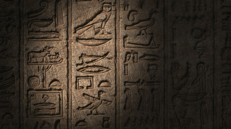 Light spot moving on egypt hieroglyphics