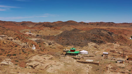 Aerial view of the Ongiin Khiid Monastery ruins in Mongolia