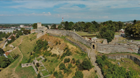 Aerial view of Kalemegdan fort in Belgrade Serbia at summer
