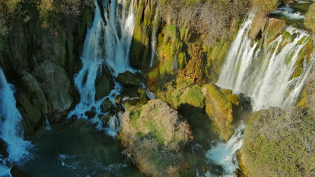 Aerial view of Kravica Waterfall in Bosnia and Herzegovina. Natural beauty in the Trebizat Riverの写真素材