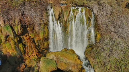 Aerial view of Kravica Waterfall in Bosnia and Herzegovina. Natural beauty in the Trebizat Riverの写真素材