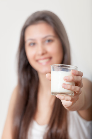 Young girl and milkの写真素材
