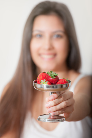 Young Girl and strawberryの写真素材