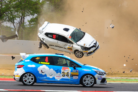 Car accident on the Circuit de Catalunyaのeditorial素材