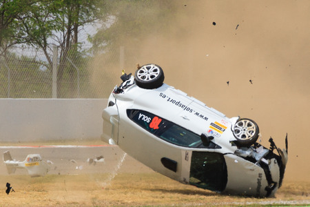 Car accident on the Circuit de Catalunyaのeditorial素材