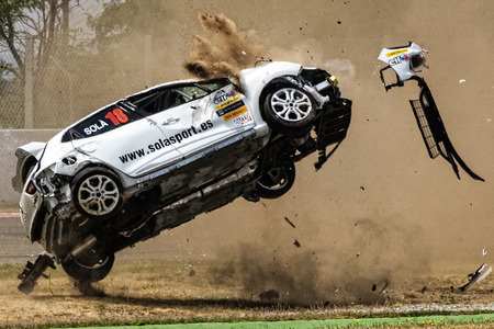 Car accident on the Circuit de Catalunyaのeditorial素材