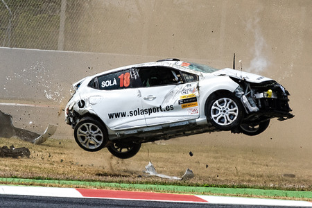 Car accident on the Circuit de Catalunyaのeditorial素材
