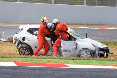 Car accident on the Circuit de Catalunyaのeditorial素材