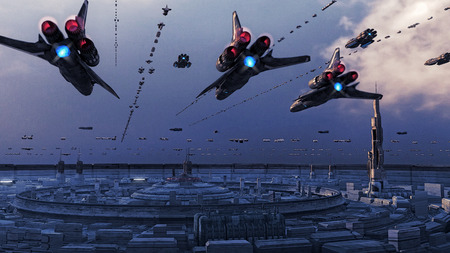 Futuristic city and alien ships