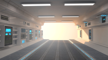SCIFI futuristic corridor and sunset