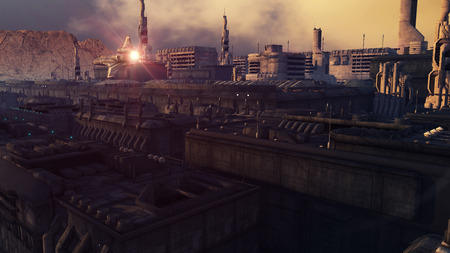 Futuristic city and alien shipsの写真素材