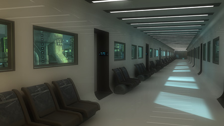 SCIFI futuristic corridor and futuristic cityの写真素材