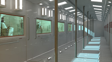 SCIFI futuristic corridor and futuristic cityの写真素材
