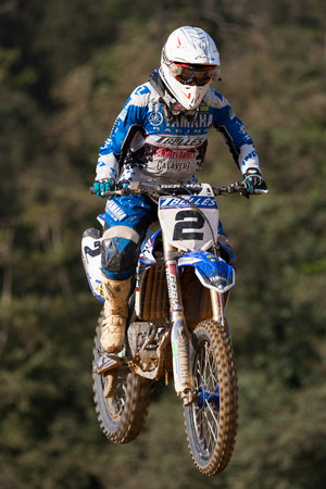 Motocross competition. Catatan Motocross Race League. Vallgorguina Circuit. Spain. October 19, 2014.のeditorial素材