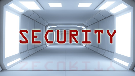 Futuristic interior and Security text