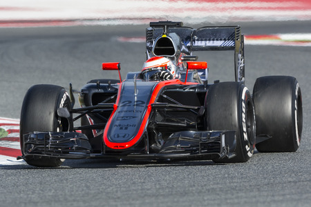 Driver Jenson Button. Team McLaren. Formula One Test Days at Circuit de Catalunya. Montmelo, Spain. February 27, 2015のeditorial素材