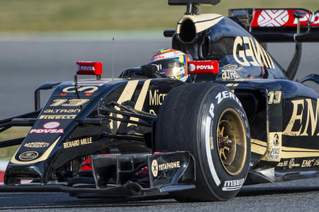 Driver Pastor Maldonado. Team Lotus. Formula One Test Days at Circuit de Catalunya. Montmelo, Spain. February 27, 2015のeditorial素材