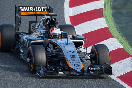 Driver Nico Hulkenberg. Team Force India. Formula One Test Days at Circuit de Catalunya. Montmelo, Spain. February 27, 2015のeditorial素材