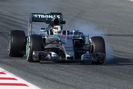 Driver Lewis Hamilton. Team Mercedes. Formula One Test Days at Circuit de Catalunya. Montmelo, Spain. February 28, 2015のeditorial素材