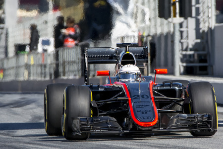 Driver Kevin Magnussen. Team McLaren F1. Formula One Test Days at Circuit de Catalunya. Montmelo, Spain. February 28, 2015のeditorial素材