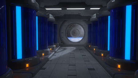 Futuristic scifi interior corridorの写真素材
