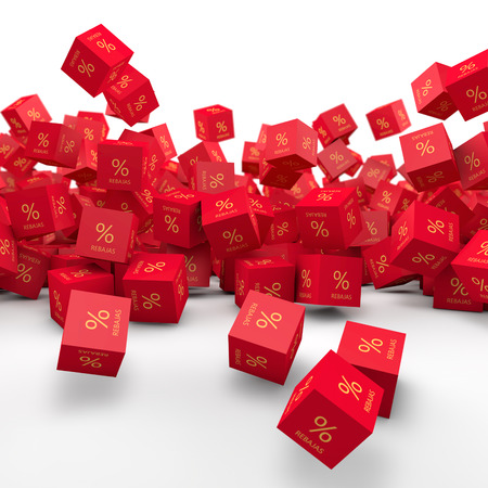 Red Cubes falling and discountsの写真素材