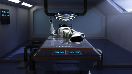 Futuristic interior corridor and robotの写真素材